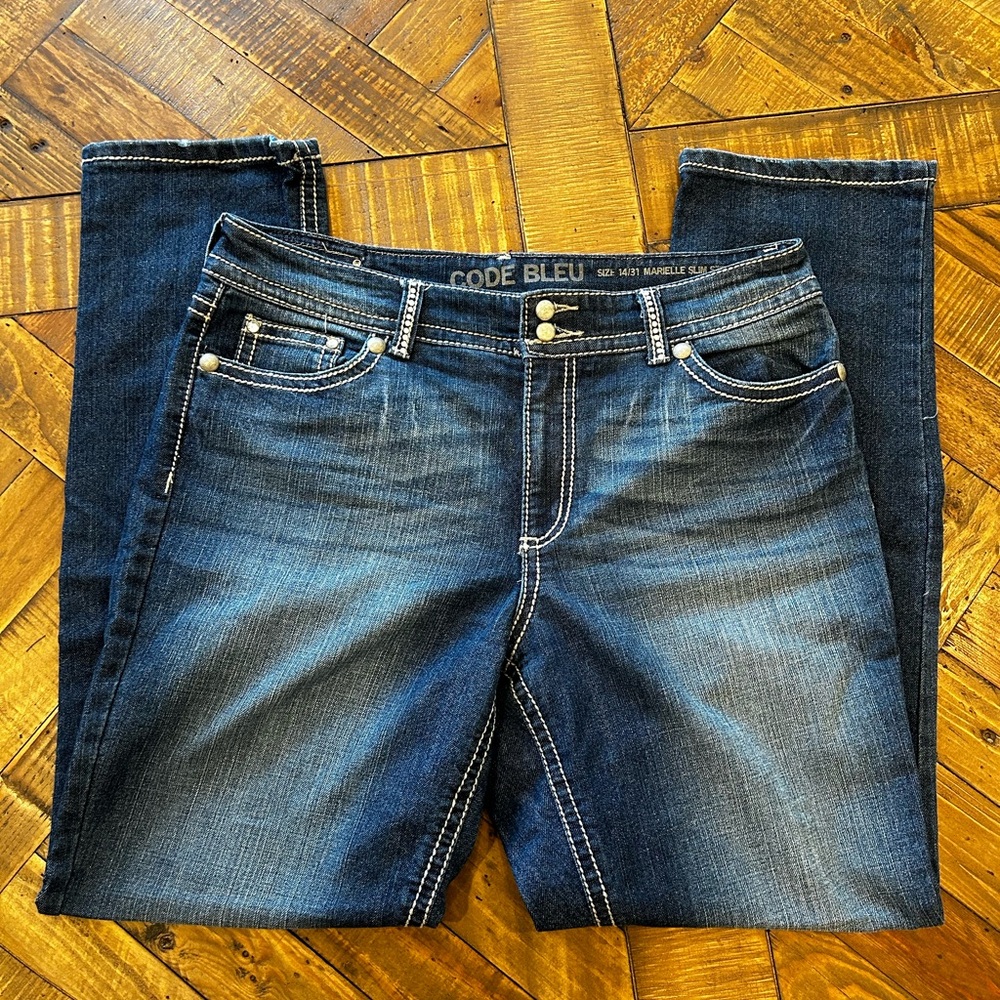Women's Embroidered Code Bleu Jeans Marielle Slim Straight Sz 14 EUC